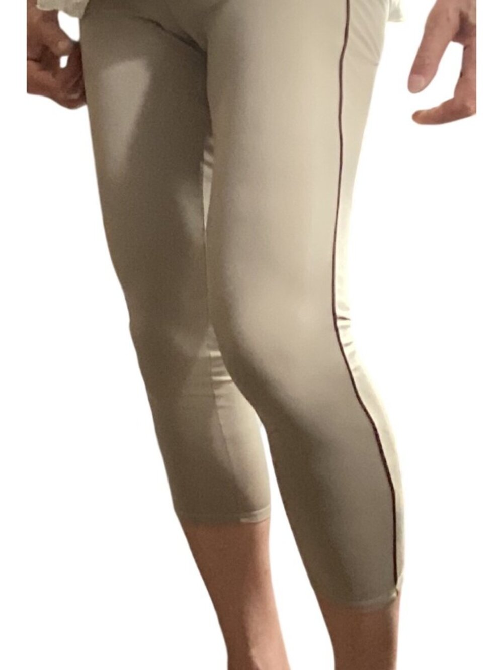 Vibes Collection Beige Leggings* High Waist*Contrast Stitching*Large*Cosplay*EUC